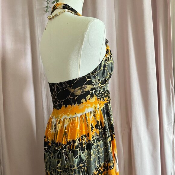 INGEAR 2000s Y2K Black and Yellow Print Halter Neck Sundress - Picture 6 of 8